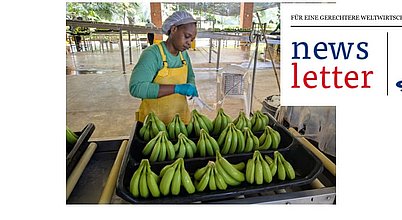 Titelbild des SÜDWIND-Newsletters Dezember 2025: Fokus auf gerechte Weltwirtschaft, Bananen-Lieferketten, Arbeitsbedingungen und globale Verantwortung.
